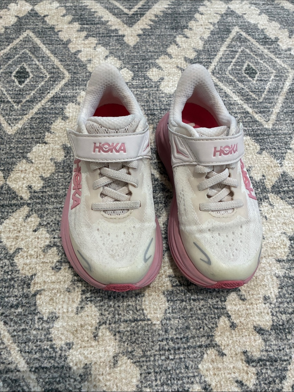Hoka Kids White and Pink Velcro Laced Sneakers size 10.5